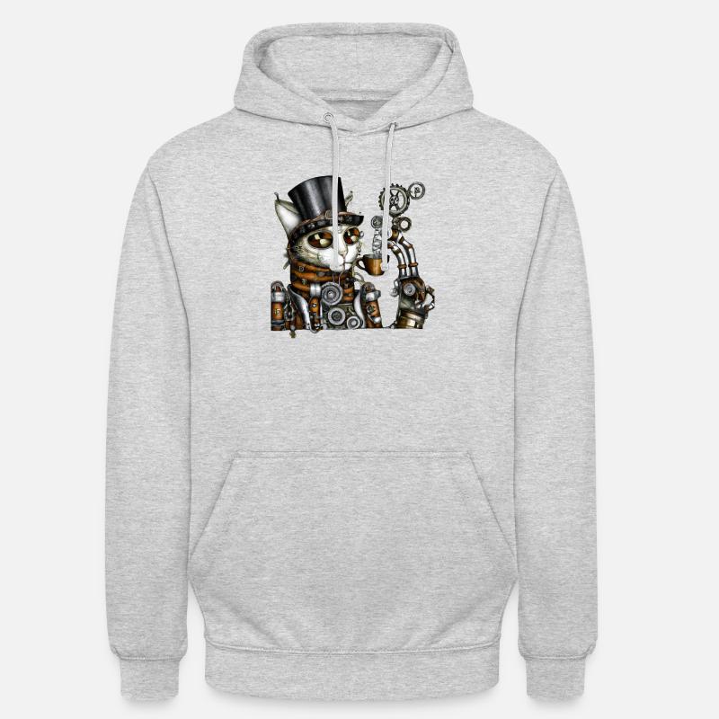Chat Steampunk - Sweat-shirt à capuche unisexe - gris clair chiné