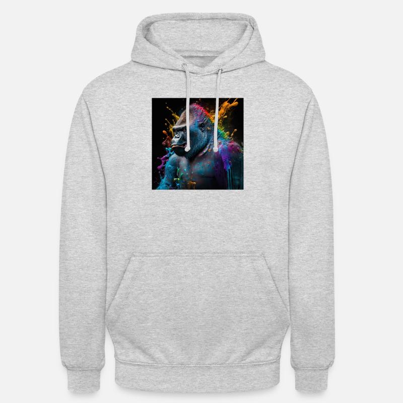 Farbiger Gorilla, einzigartiges Design - Unisex Hoodie - Hellgrau meliert