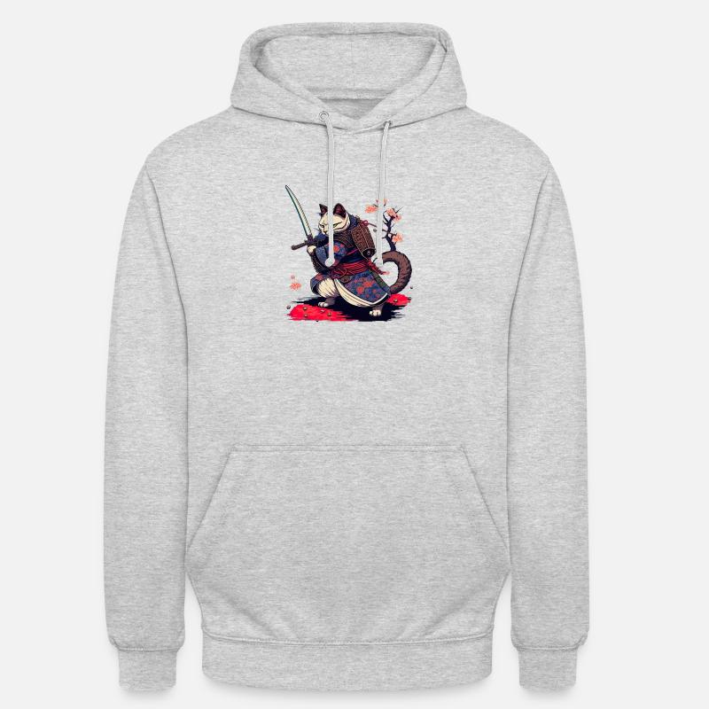 chat samouraï - Sweat-shirt à capuche unisexe - gris clair chiné