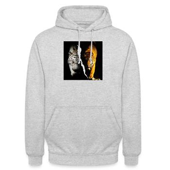 Tiger Twins - Unisex Hoodie - Hellgrau meliert - Vorne - Alina (178cm) & Michal (187cm)