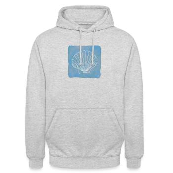 Pétoncles, Boho Line Art Design, Série Coquilles - Sweat-shirt à capuche unisexe - gris clair chiné - Devant - Alina (178cm) & Michal (187cm)