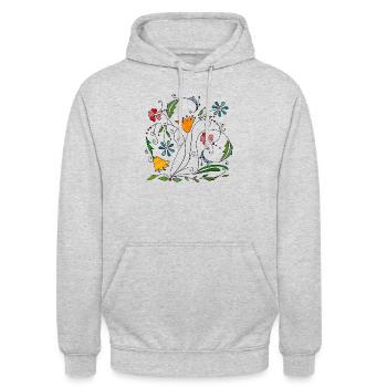 Blumen - Unisex Hoodie - Hellgrau meliert - Vorne - Alina (178cm) & Michal (187cm)