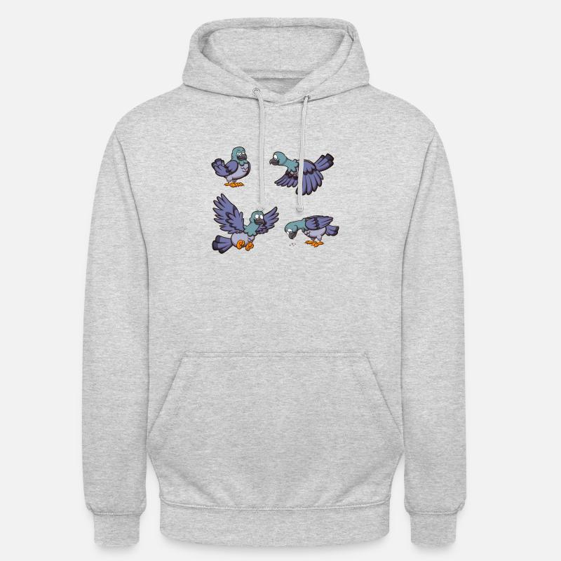 Pigeons de dessins animés - Sweat-shirt à capuche unisexe - gris clair chiné