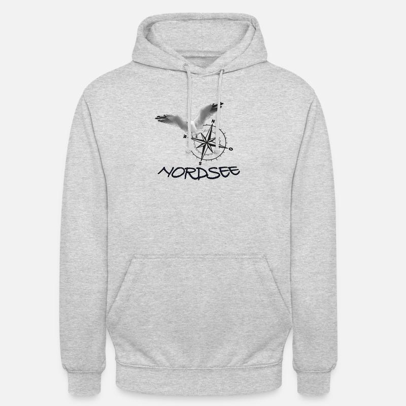 Nordsee - Möwe mit Kompass - Unisex Hoodie - Hellgrau meliert