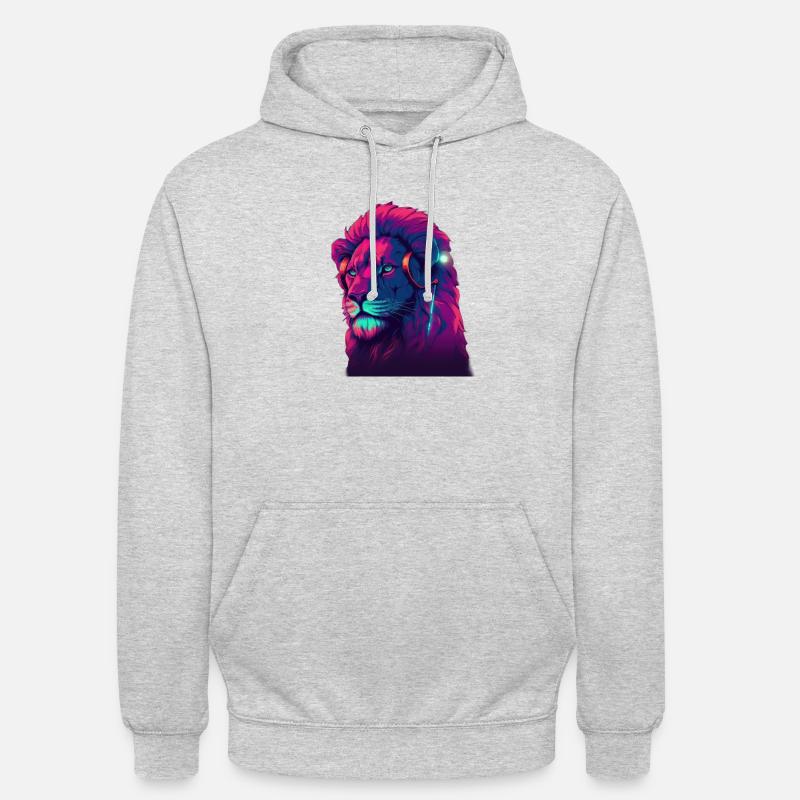 Lejonhjärta slår synthvågens vrål av ett lejon - Luvtröja unisex - ljusgråmelerad