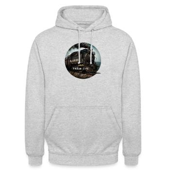 Train Life : Le train de l'histoire - Sweat-shirt à capuche unisexe - gris clair chiné - Devant - Alina (178cm) & Michal (187cm)