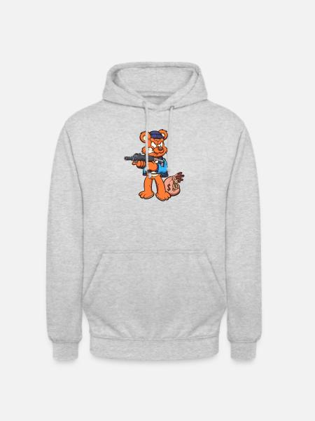 Teddybär mit Uzi - Unisex Hoodie - Hellgrau meliert