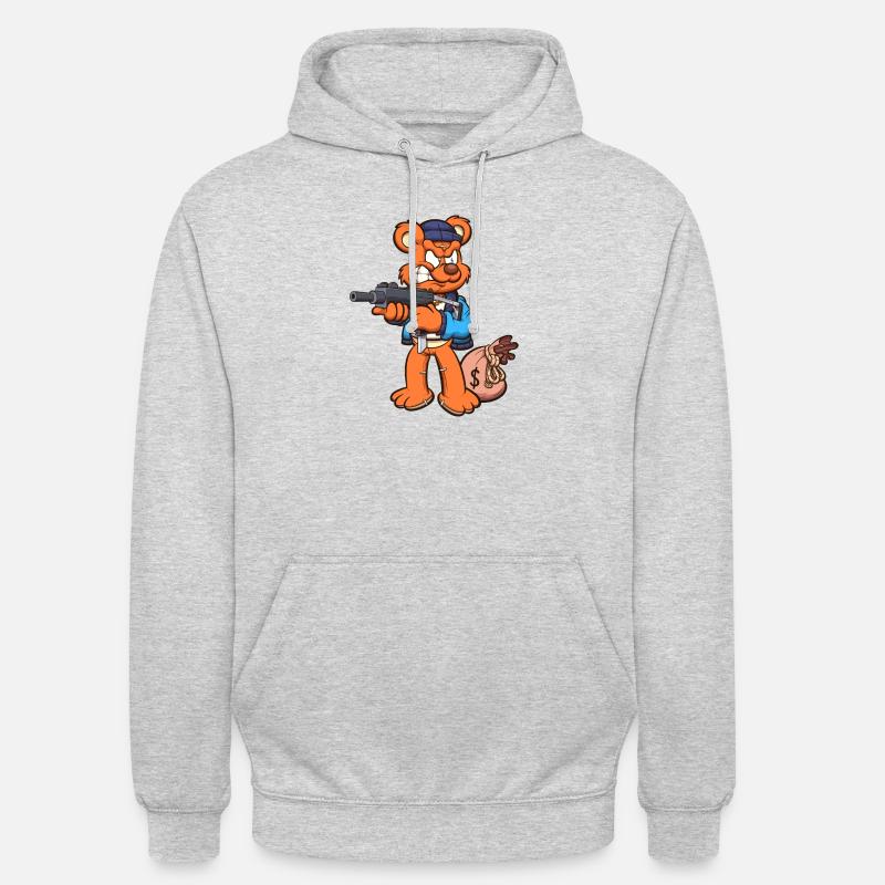 Ours en peluche avec Uzi - Sweat-shirt à capuche unisexe - gris clair chiné