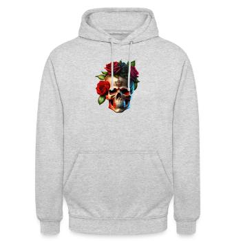 Totenkopf mit Rosen - Unisex Hoodie - Hellgrau meliert - Vorne - Alina (178cm) & Michal (187cm)