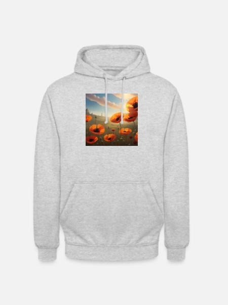 Mohnfeld in der Abendsonne - Unisex Hoodie - Hellgrau meliert