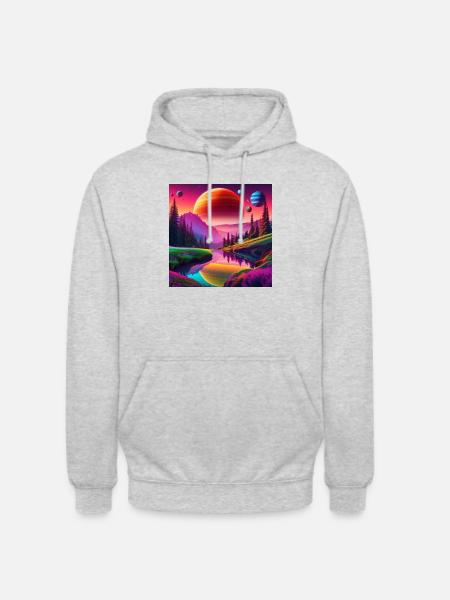 psychedelisches trippy Planeten-Design - Unisex Hoodie - Hellgrau meliert