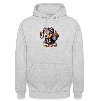 Dackelwelpe Hundehalter Dachshund Hund Hunde - Unisex Hoodie - Hellgrau meliert - Vorne - Alina (178cm) & Michal (187cm)