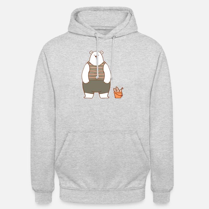 Eisbär mit einem Eimer Fisch - Unisex Hoodie - Hellgrau meliert