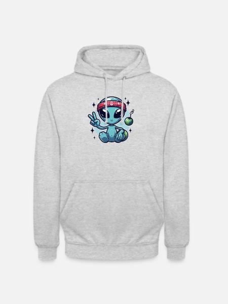 Friendly cartoon alien - Unisex Hoodie - light heather grey