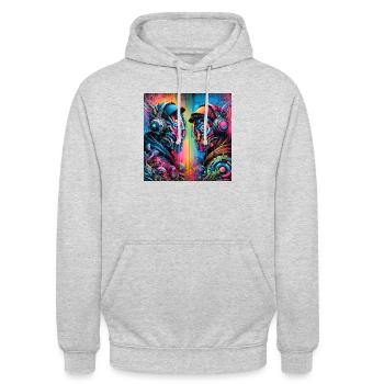 Art de style DaftPunk - Sweat-shirt à capuche unisexe - gris clair chiné - Devant - Alina (178cm) & Michal (187cm)