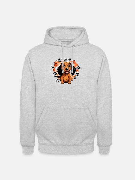Verspielter Dackel Herzillustration - Unisex Hoodie - Hellgrau meliert