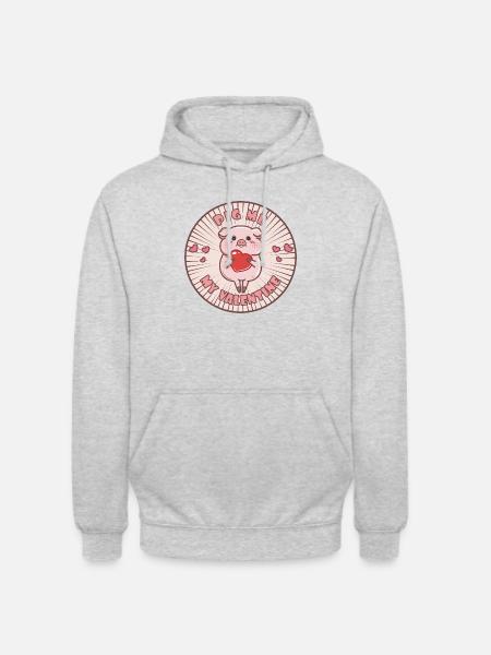 Cochon Valentine - Sweat-shirt à capuche unisexe - gris clair chiné