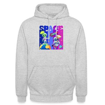 Space, Weltall, Alien, Astronaut - Unisex Hoodie - Hellgrau meliert - Vorne - Alina (178cm) & Michal (187cm)