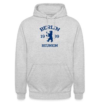Berlin - 1989 - La Réunion - Berliner Bär - Sweat-shirt à capuche unisexe - gris clair chiné - Devant - Alina (178cm) & Michal (187cm)