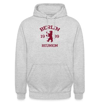 Berlin - 1989 - La Réunion - Berliner Bär - Sweat-shirt à capuche unisexe - gris clair chiné - Devant - Alina (178cm) & Michal (187cm)