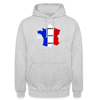 Frankreich blau, weiß und rot und Himmelsrichtungen - Unisex Hoodie - Hellgrau meliert - Vorne - Alina (178cm) & Michal (187cm)