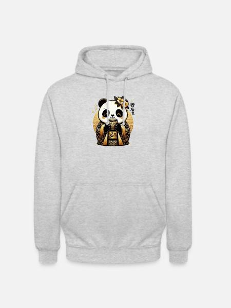 Süßes Panda-Teegetränk - Unisex Hoodie - Hellgrau meliert