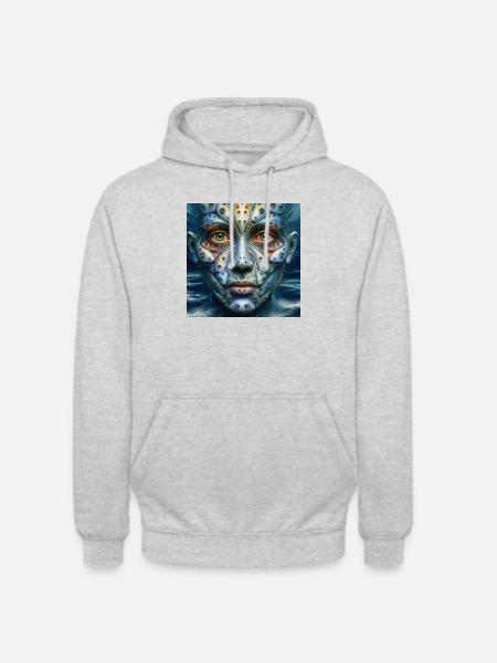 Gesicht mit Fischaugen - Unisex Hoodie - Hellgrau meliert