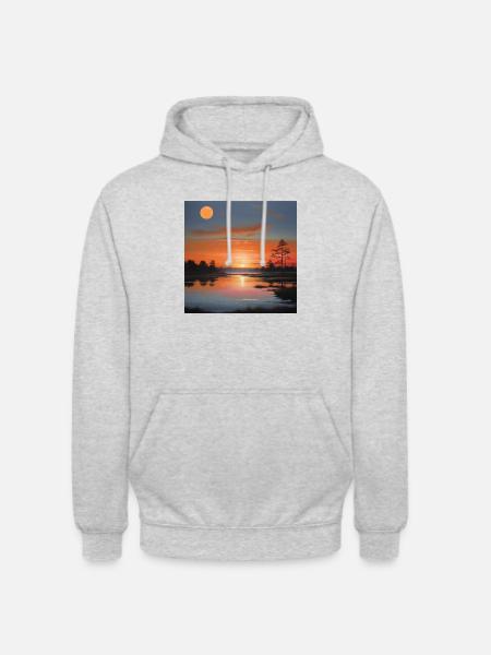 Landschaft Sonnenuntergang - Unisex Hoodie - Hellgrau meliert