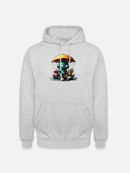 Three Robots Rain Umbrella - Unisex Hoodie - light heather grey