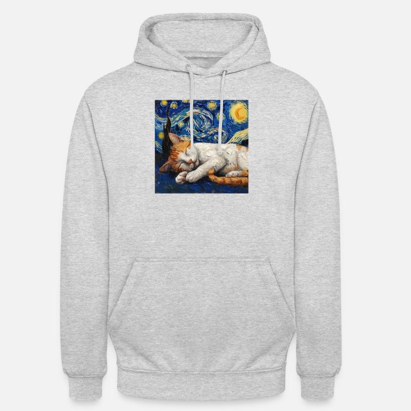 Chat Van Gogh Nuit étoilée - Sweat-shirt à capuche unisexe - gris clair chiné