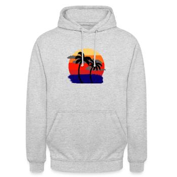 Soleil et palmiers | NOUVEAU DESIGN RÉTRO - Sweat-shirt à capuche unisexe - gris clair chiné - Devant - Alina (178cm) & Michal (187cm)