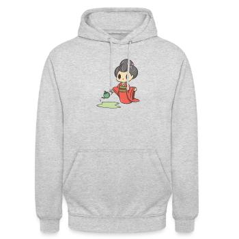 Geisha Chibi with Teapot - Unisex Hoodie - light heather grey - Front - Alina (178cm) & Michal (187cm)