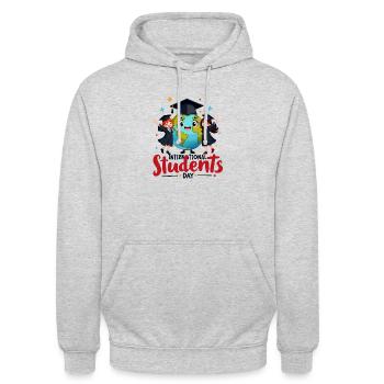 INTERNATIONAL STUDENTS DAY - Unisex Hoodie - light heather grey - Front - Alina (178cm) & Michal (187cm)