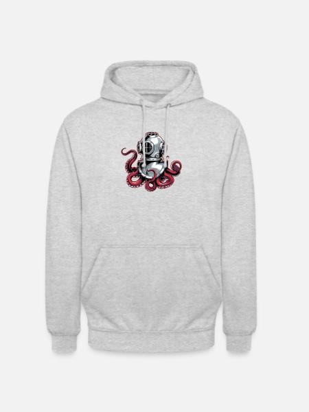 Squid with diving helmet - Unisex Hoodie - light heather grey