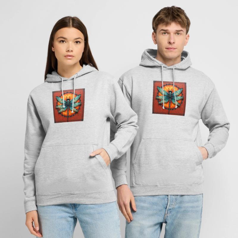 Libellule devant fleur ardente avec cadre décoratif Sweat-shirt à capuche unisexe