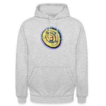 Gelbe kreative Spirale mit Karo Muster - Unisex Hoodie - Hellgrau meliert - Vorne - Alina (178cm) & Michal (187cm)