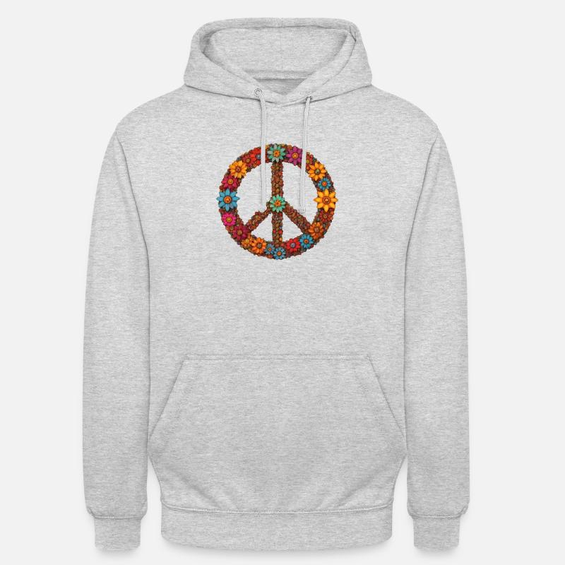 Simbolo della pace con fiori - Felpa con cappuccio unisex - grigio chiaro melange