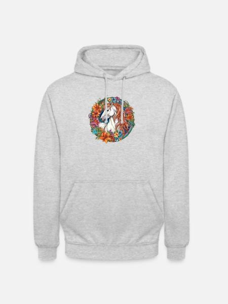 Cheval Floral - Sweat-shirt à capuche unisexe - gris clair chiné