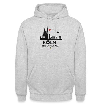 Et Hätz vun d'r Welt. Köln! - Unisex Hoodie - Hellgrau meliert - Vorne - Alina (178cm) & Michal (187cm)