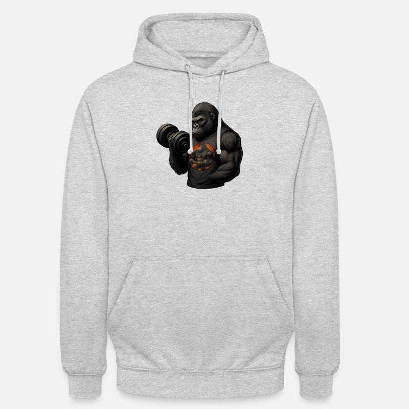 Strong gorilla during bicep training with Power-Shir - Unisex Hoodie - light heather grey