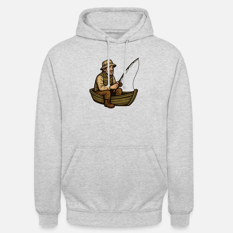 Angler im Boot - Unisex Hoodie - Hellgrau meliert