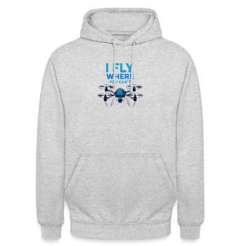 I Fly Where You Can’t – Neon Drohnenpilot - Unisex Hoodie - Hellgrau meliert - Vorne - Alina (178cm) & Michal (187cm)