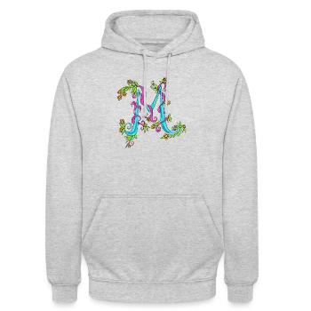 Buchstabe M - Unisex Hoodie - Hellgrau meliert - Vorne - Alina (178cm) & Michal (187cm)