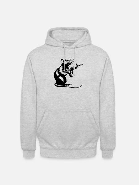 Rat with machine gun - Unisex Hoodie - light heather grey