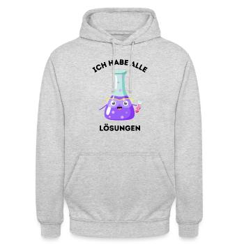 Ich habe alle Lösungen - Reagenzglas Chemie - Unisex Hoodie - Hellgrau meliert - Vorne - Alina (178cm) & Michal (187cm)