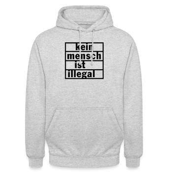 Kein Mensch ist Illegal - Unisex Hoodie - Hellgrau meliert - Vorne - Alina (178cm) & Michal (187cm)