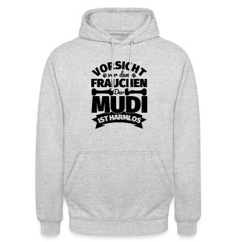 Mudi Frauchen lustig Geschenk - Unisex Hoodie - Hellgrau meliert - Vorne - Alina (178cm) & Michal (187cm)