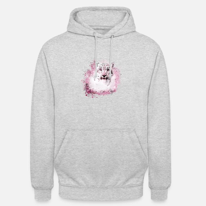 schneeleopard,katze,leopard,weiß,wildkatze - Unisex Hoodie - Hellgrau meliert