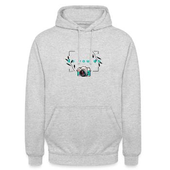 "Do yo do"-Kamera - Unisex Hoodie - Hellgrau meliert - Vorne - Alina (178cm) & Michal (187cm)