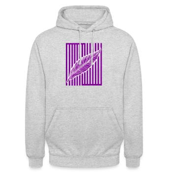 Feder auf vertikalem Balken - Unisex Hoodie - Hellgrau meliert - Vorne - Alina (178cm) & Michal (187cm)